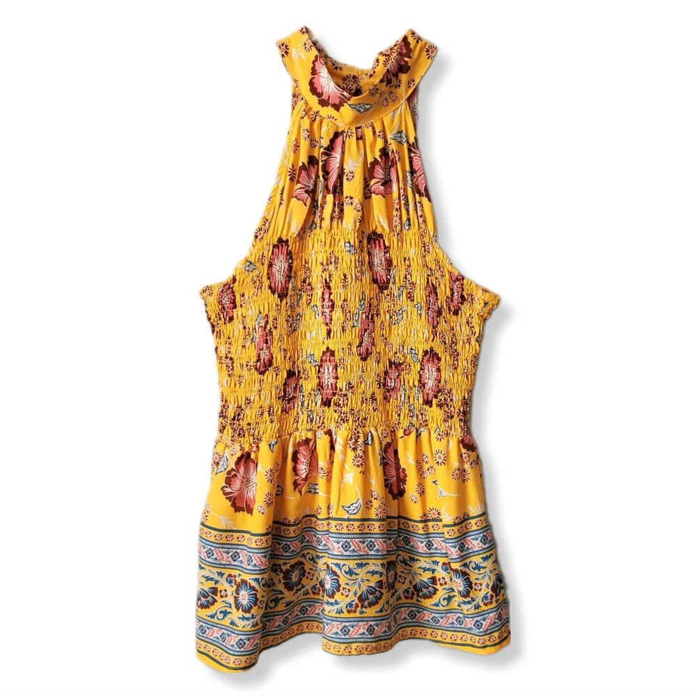 Rachel Zoe Women Yellow Pink Floral Halter Top S Boho Hippie Festival Casual NEW